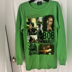 Men’s thermal Bob Marley one X long sleeve pullover shirt green with logo